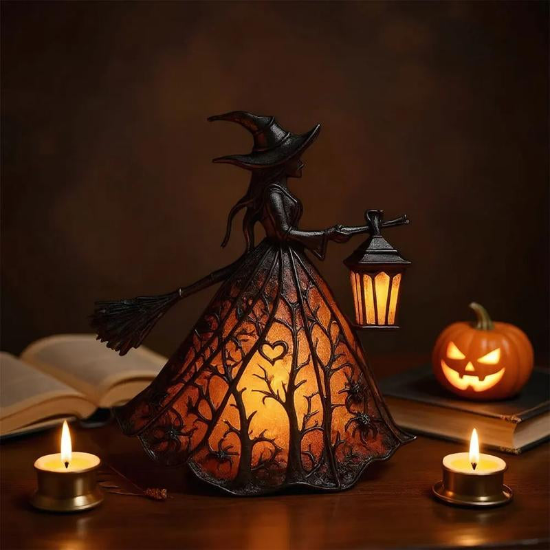 Halloween Witch Lamp – Spooky Standing Night Light & Witch Statue Table Décor for Bedroom or Party Decorations
