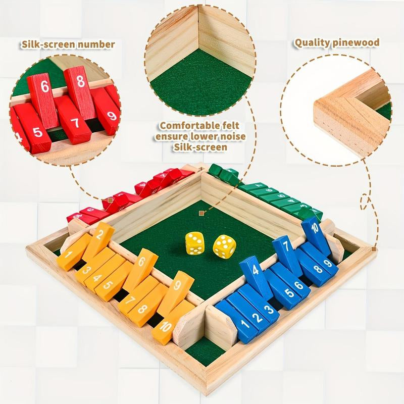 Shut the Box Wooden Dice Game – Classic 2–4 Player Family Board Game for Parties, Halloween & Christmas