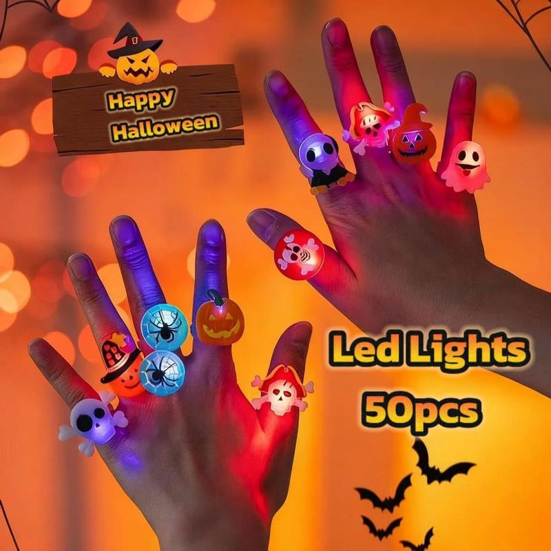 50 Pcs Halloween LED Ring Lights β Pumpkin & Skull Party Decorations, Fun Glow Accessories for Kids & Holiday Gifts