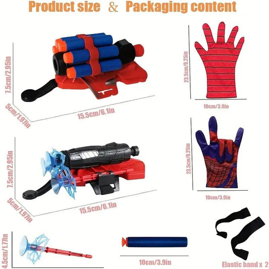 2 Pack Spider Web Shooter Wrist Playset – Hero Launcher Gloves with RPG Rocket Wrist Toys for Kids, Birthday Parties & Halloween