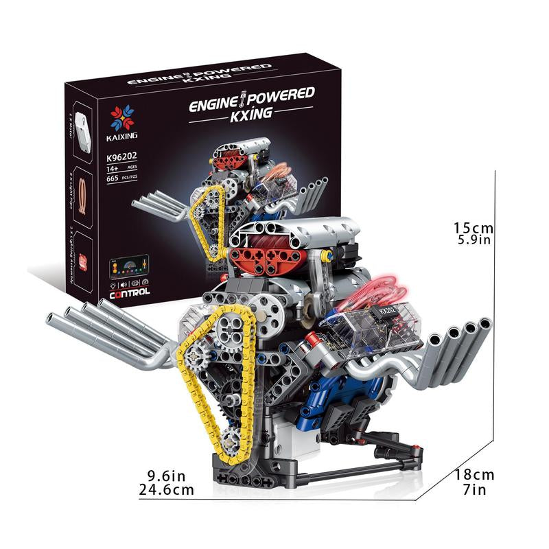 V8 Engine Building Blocks Kit – 665 PCS Mechanical Simulation Set with Motor & Programmable Remote Control