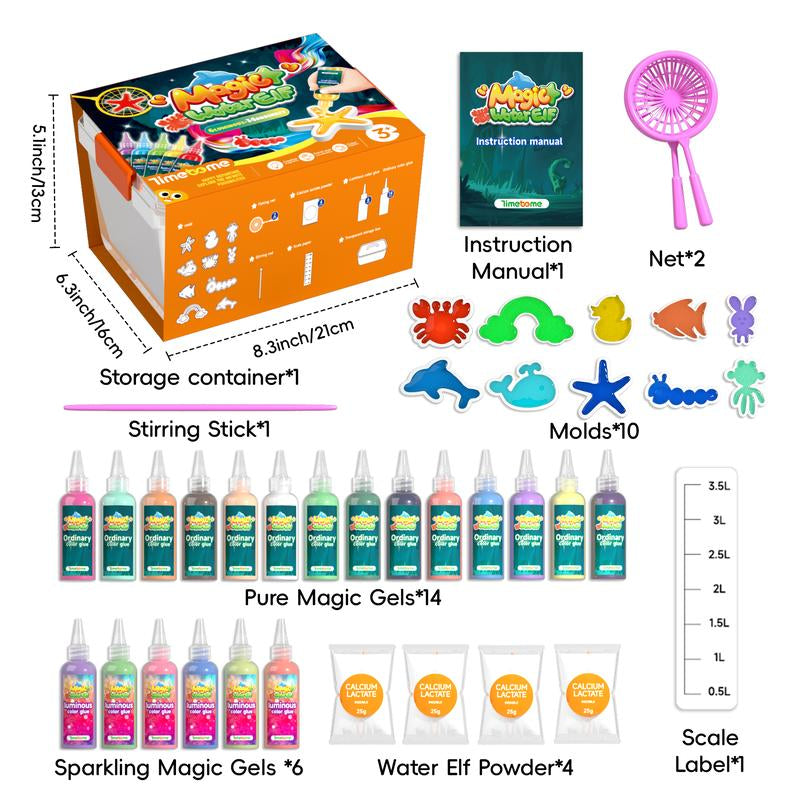 TIMETOME Magic Water Elf Toy Kit – Aqua Fairy Gel Set with 20 Magic Gels & 10 Molds, Fun Easter Craft & Birthday Gift for Kids