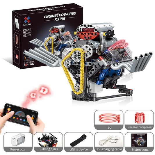 V8 Engine Building Blocks Kit – 665 PCS Mechanical Simulation Set with Motor & Programmable Remote Control