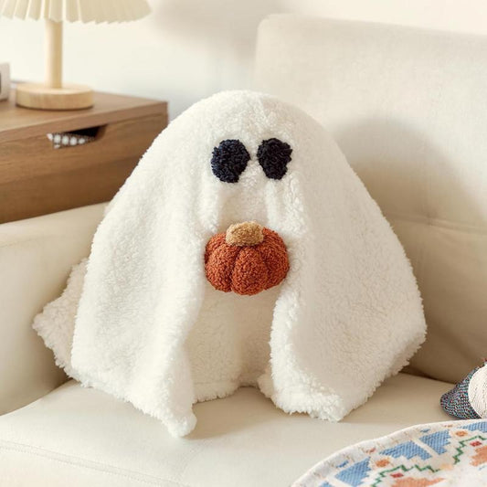 2025 Halloween Ghost Pillow with Pumpkin – 12" Spooky Plush Ghost-Shaped Cushion for Home Décor & Gifts