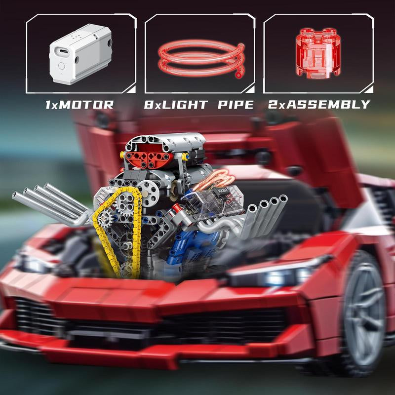 V8 Engine Building Blocks Kit – 665 PCS Mechanical Simulation Set with Motor & Programmable Remote Control