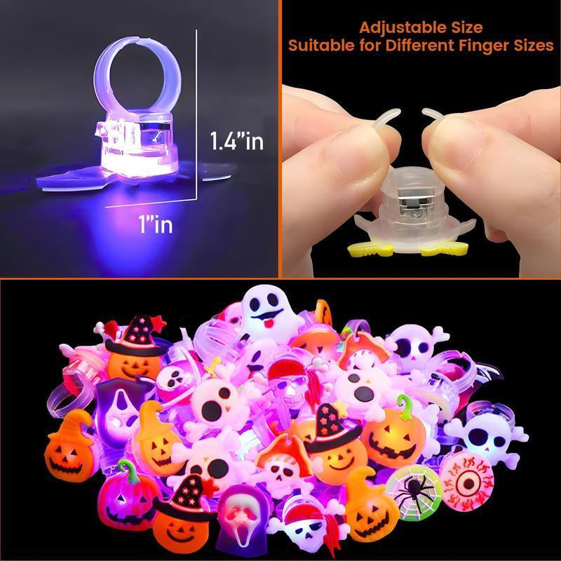 50 Pcs Halloween LED Ring Lights – Pumpkin & Skull Party Decorations, Fun Glow Accessories for Kids & Holiday Gifts