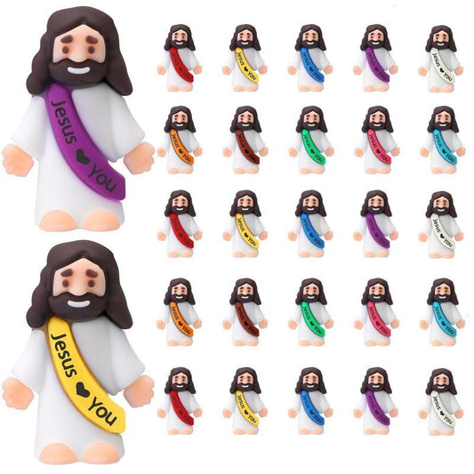 30 Pcs Mini Jesus Figures – Cute “Jesus Loves You” Ornaments for Hide & Seek, Sunday School, Baptism & Religious Party Favors