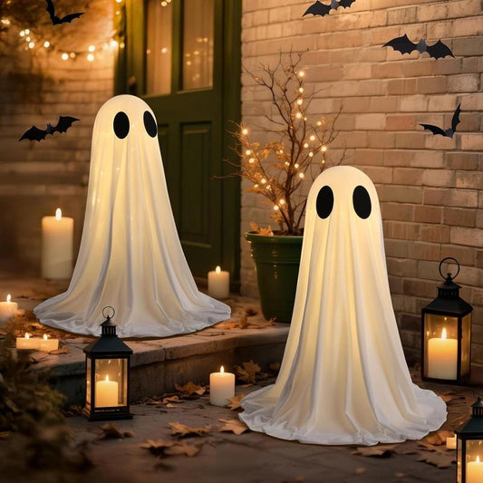 2 Pack Halloween Ghost Decorations with Remote String Lights – USB & Battery Powered Indoor Décor for Mantel, Shelf & Table