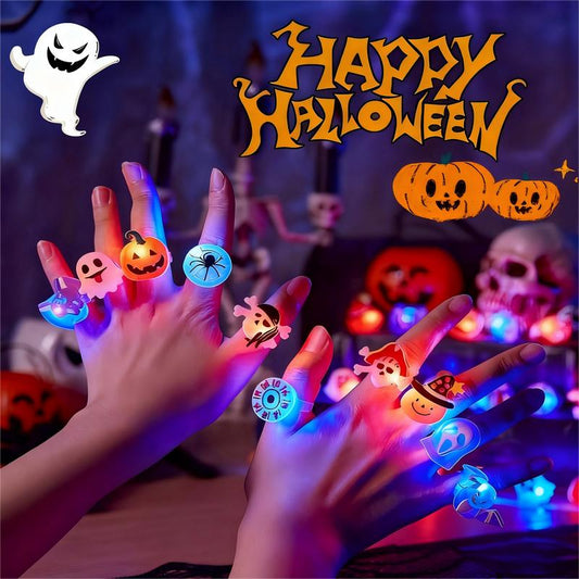 50 Pcs Halloween LED Ring Lights – Pumpkin & Skull Party Decorations, Fun Glow Accessories for Kids & Holiday Gifts