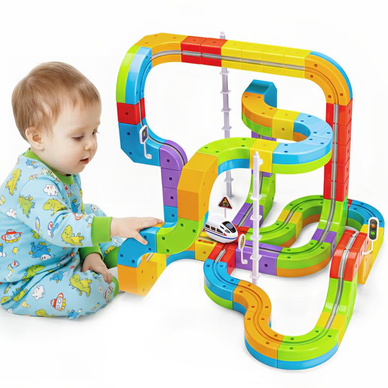 Electric Train Set with Flexible Race Tracks – Gravity-Defying 3D Layout Building Toy with Motorized Car, STEM Learning Gift for Kids