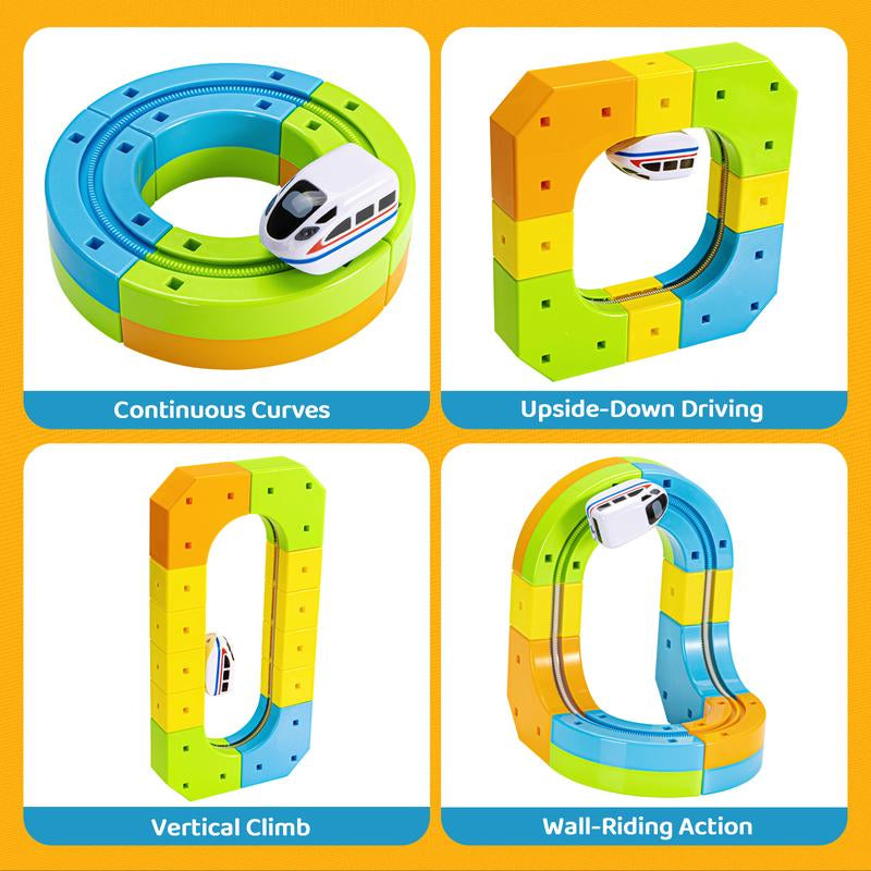 Electric Train Set with Flexible Race Tracks – Gravity-Defying 3D Layout Building Toy with Motorized Car, STEM Learning Gift for Kids