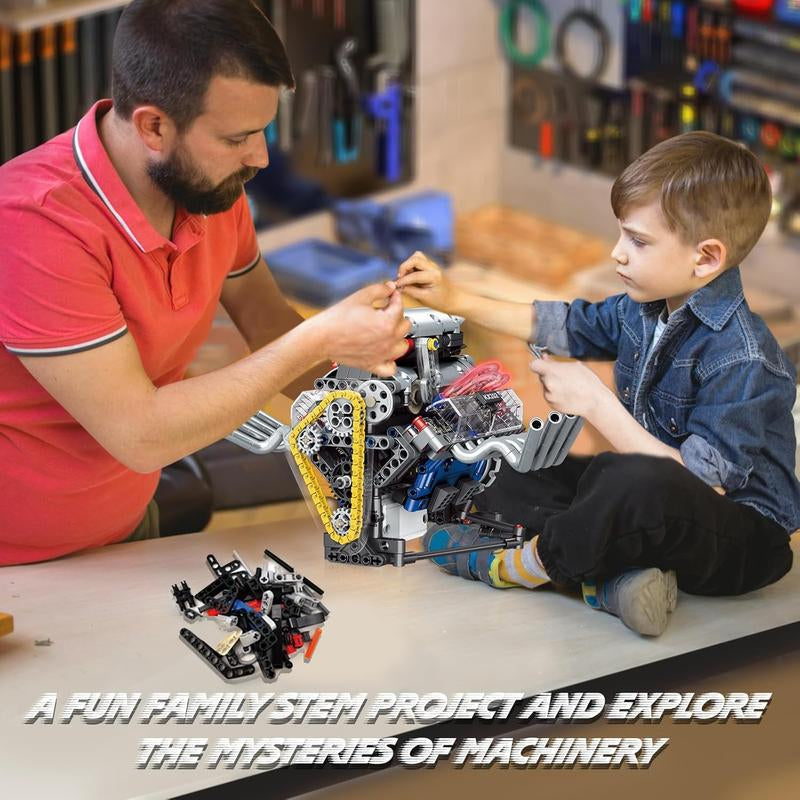 V8 Engine Building Blocks Kit – 665 PCS Mechanical Simulation Set with Motor & Programmable Remote Control