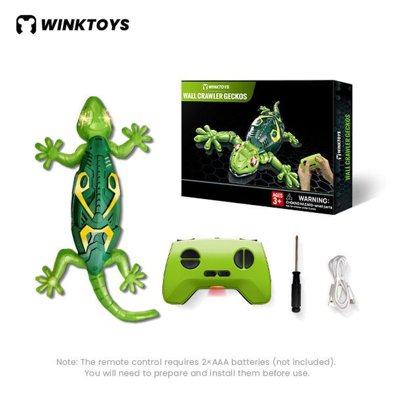 Winktoys Wall Crawler Gecko – Remote Control Electric Lizard Toy with LED Eyes & 360° Spin, Fun Indoor Animal Gift for Kids