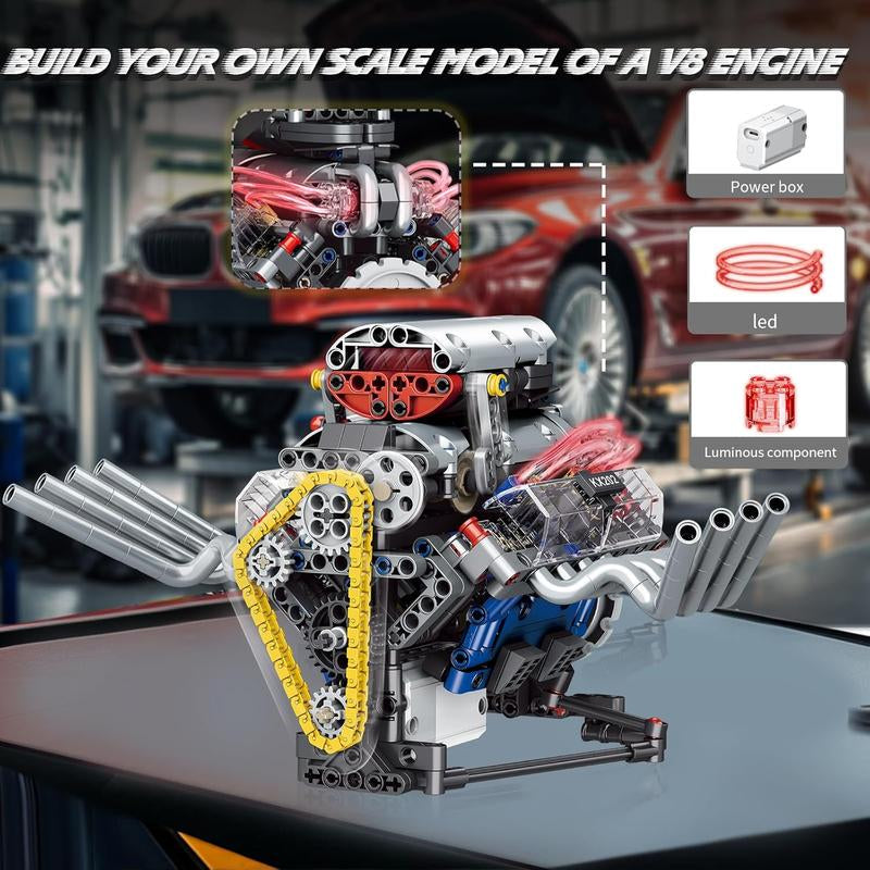 V8 Engine Building Blocks Kit – 665 PCS Mechanical Simulation Set with Motor & Programmable Remote Control