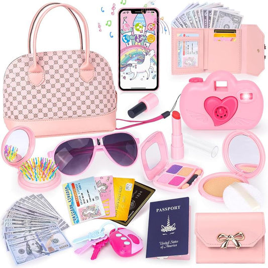 Toddler Play Purse for Girls – 35PCS Princess Pretend Play Set with Handbag, Camera, Phone & Accessories, Gift for Ages 3–6+