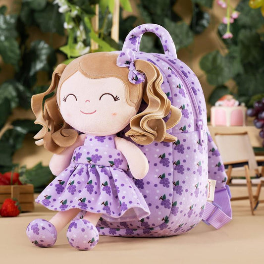 Gloveleya Plush Baby Doll with Pocket – 9" Soft Purple Doll, Birthday Gift for Girls Ages 2–6