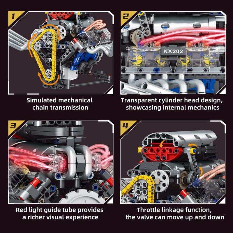 V8 Engine Building Blocks Kit – 665 PCS Mechanical Simulation Set with Motor & Programmable Remote Control